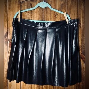 Pleated Black Faux Leather Mini Skirt
